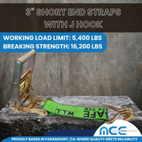 Load image into Gallery viewer, USA 3&quot; 4&quot; Ratchet Tie Down Short Fixed End Strap w/ J Hook
