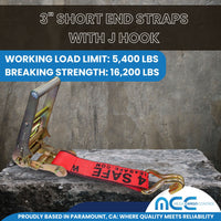 Load image into Gallery viewer, USA 3&quot; 4&quot; Ratchet Tie Down Short Fixed End Strap w/ J Hook
