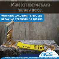 Load image into Gallery viewer, USA 3&quot; 4&quot; Ratchet Tie Down Short Fixed End Strap w/ J Hook
