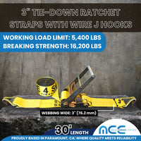 Load image into Gallery viewer, 3&quot; Ratchet Tie Down Strap w/ J Wire Hooks
