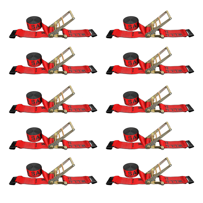 10 Pack - 3" x 30' Ratchet Tie Down Strap w/ Flat Hooks