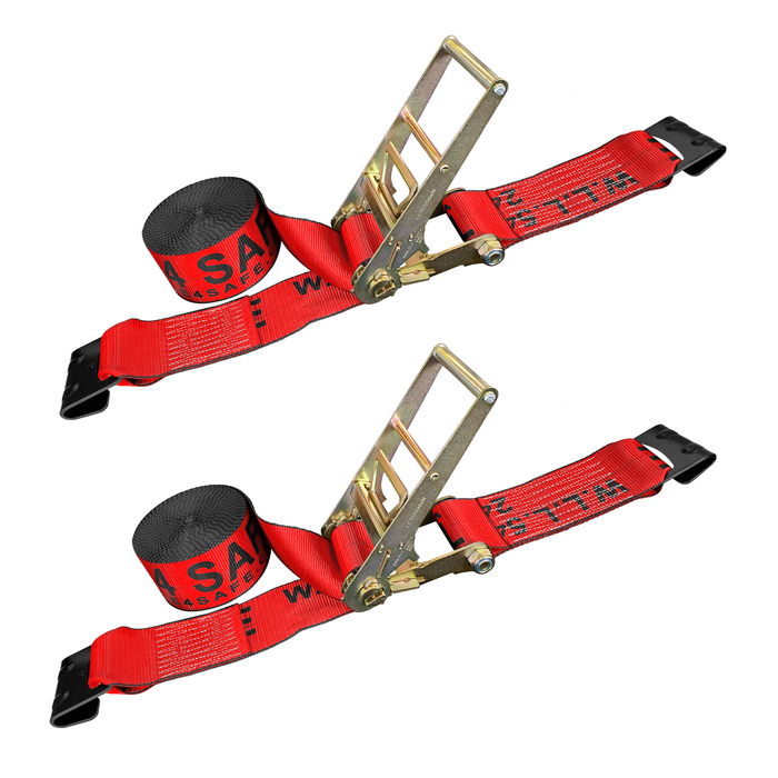 2 Pack - 3" x 30' Ratchet Tie Down Strap w/ Flat Hooks