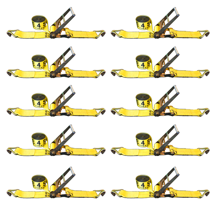 10 Pack 3" x 30' Ratchet Tie Down Strap w/ J Wire Hooks