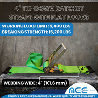 Load image into Gallery viewer, 4&quot; Ratchet Tie Down Strap w/ Flat Hooks
