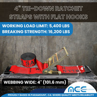 Load image into Gallery viewer, 4&quot; Ratchet Tie Down Strap w/ Flat Hooks
