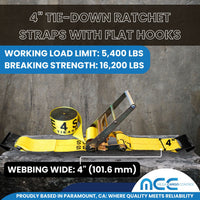 Load image into Gallery viewer, 4&quot; Ratchet Tie Down Strap w/ Flat Hooks
