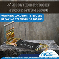 Load image into Gallery viewer, USA 3&quot; 4&quot; Ratchet Tie Down Short Fixed End Strap w/ J Hook
