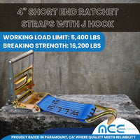 Load image into Gallery viewer, USA 3&quot; 4&quot; Ratchet Tie Down Short Fixed End Strap w/ J Hook
