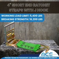 Load image into Gallery viewer, USA 3&quot; 4&quot; Ratchet Tie Down Short Fixed End Strap w/ J Hook
