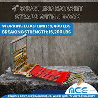 Load image into Gallery viewer, USA 3&quot; 4&quot; Ratchet Tie Down Short Fixed End Strap w/ J Hook
