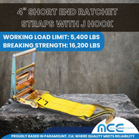 Load image into Gallery viewer, USA 3&quot; 4&quot; Ratchet Tie Down Short Fixed End Strap w/ J Hook
