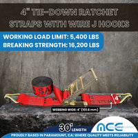 Load image into Gallery viewer, 4&quot; Ratchet Tie Down Strap w/ J Hooks
