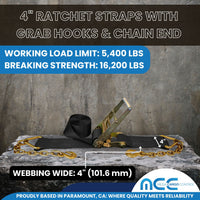 Load image into Gallery viewer, 4&quot; Ratchet Tie Down Strap w/ Chain Extensions
