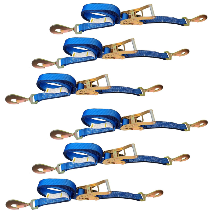 6 Pack - USA 2" Car Tie Down Straps w/ Twist Snap Hooks