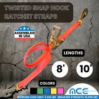 Load image into Gallery viewer, USA 2&quot; Car Tie Down Straps w/ Twist Snap Hooks
