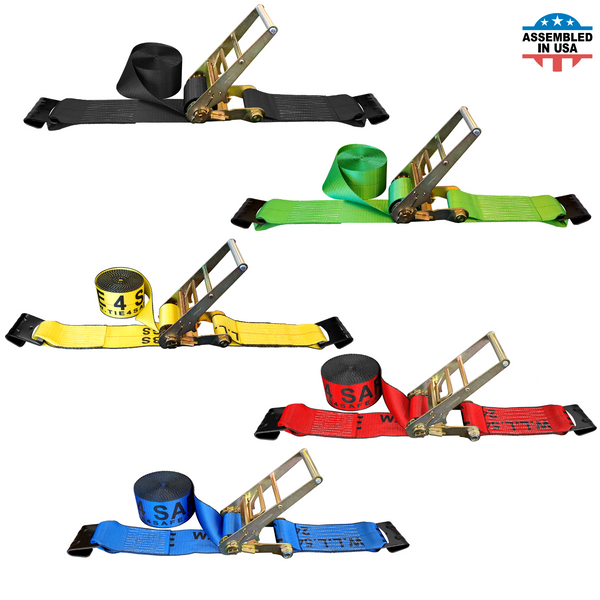 3" x 40', 50', 60' Custom Ratchet Straps With Flat Hooks