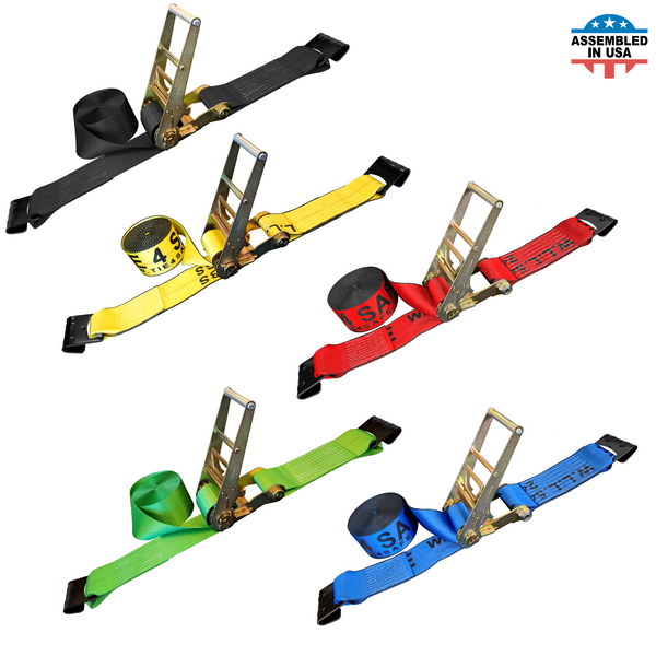 4" x 40', 50', 60' Custom Ratchet Straps With Flat Hooks