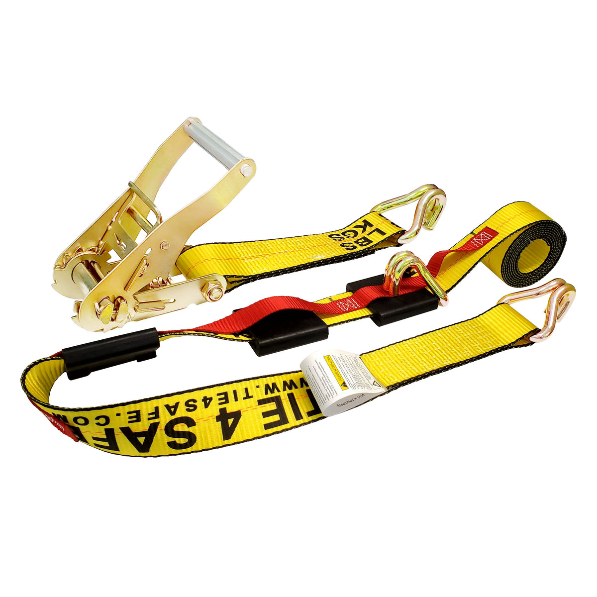 2" x 10' Car Hauler Over-Tire Wheel Straps w/ Wire J Hooks - Yellow