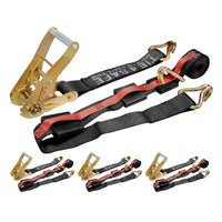 Load image into Gallery viewer, 2&quot; x 10&#39; Car Hauler Over-Tire Wheel Straps w/ Wire J Hooks - 4 Packs - Black
