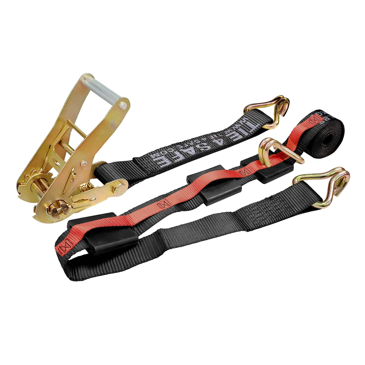 2" x 10' Car Hauler Over-Tire Wheel Straps w/ Wire J Hooks - Black