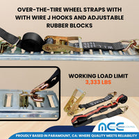 Load image into Gallery viewer, 2&quot; x 10&#39; Car Hauler Over-Tire Wheel Straps w/ Wire J Hooks - 4 Packs - Black
