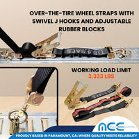 Load image into Gallery viewer, 2&quot; x 10&#39; Over-Tire Car Hauler Wheel Straps w/ Swivel J Hooks - 4 Packs - Black
