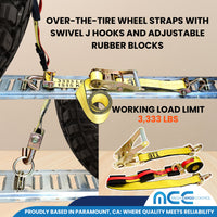 Load image into Gallery viewer, 2&quot; x 10&#39; Over-Tire Car Hauler Wheel Straps w/ Swivel J Hooks - Yellow
