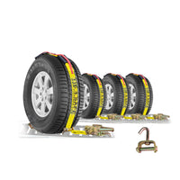 Load image into Gallery viewer, 2&quot; x 10&#39; Over-Tire Car Hauler Wheel Straps w/ Swivel J Hooks - Yellow
