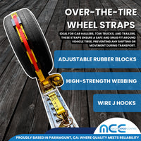 Load image into Gallery viewer, 2&quot; x 10&#39; Car Hauler Over-Tire Wheel Straps w/ Wire J Hooks - Yellow
