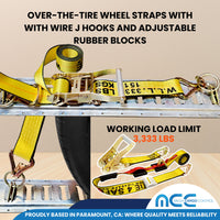 Load image into Gallery viewer, 2&quot; x 10&#39; Car Hauler Over-Tire Wheel Straps w/ Wire J Hooks - Yellow
