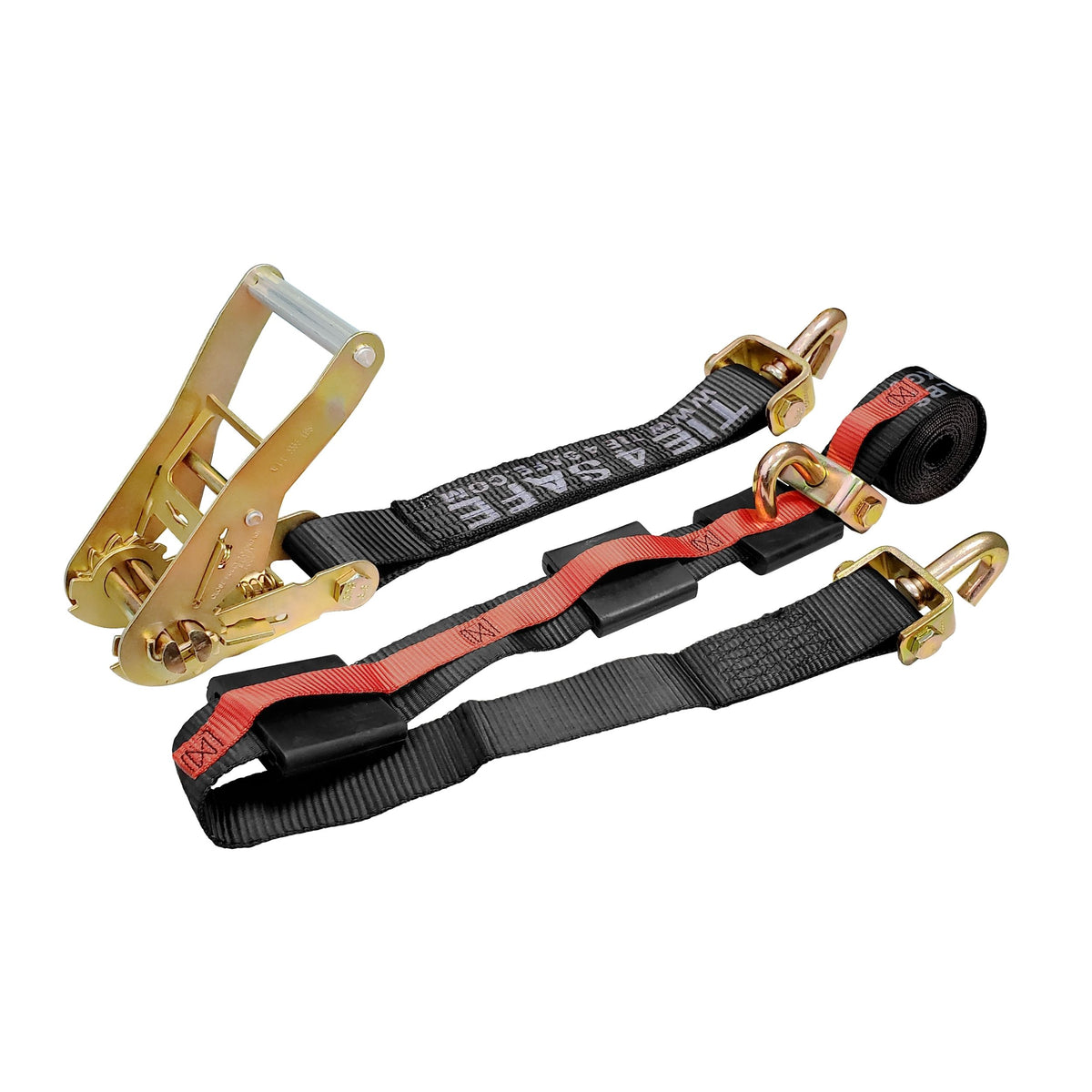 2" x 10' Over-Tire Car Hauler Wheel Straps w/ Swivel J Hooks - Black