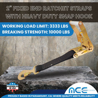 Load image into Gallery viewer, USA 2&quot; Replacement Ratchet Short Fixed End Strap w/ Heavy-Duty Snap Hooks
