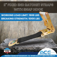 Load image into Gallery viewer, USA 2&quot; Replacement Ratchet Short Fixed End Strap w/ Flat Snap Hooks
