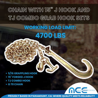 Load image into Gallery viewer, G70 5/16” x 10ft Tow Chain W/ 15” J Hook &amp; TJ Combo Hook &amp; Grab Hook WLL: 4700 LBS
