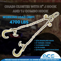 Load image into Gallery viewer, G70 5/16&quot; x 2ft V Bridle Tow Chain w/ 8&quot; J Hook &amp; TJ Combo &amp; Grab Hook WLL: 4700 LBS
