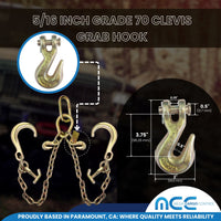 Load image into Gallery viewer, G70 5/16&quot; x 2ft V Bridle Tow Chain w/ 8&quot; J Hook &amp; TJ Combo &amp; Grab Hook WLL: 4700 LBS
