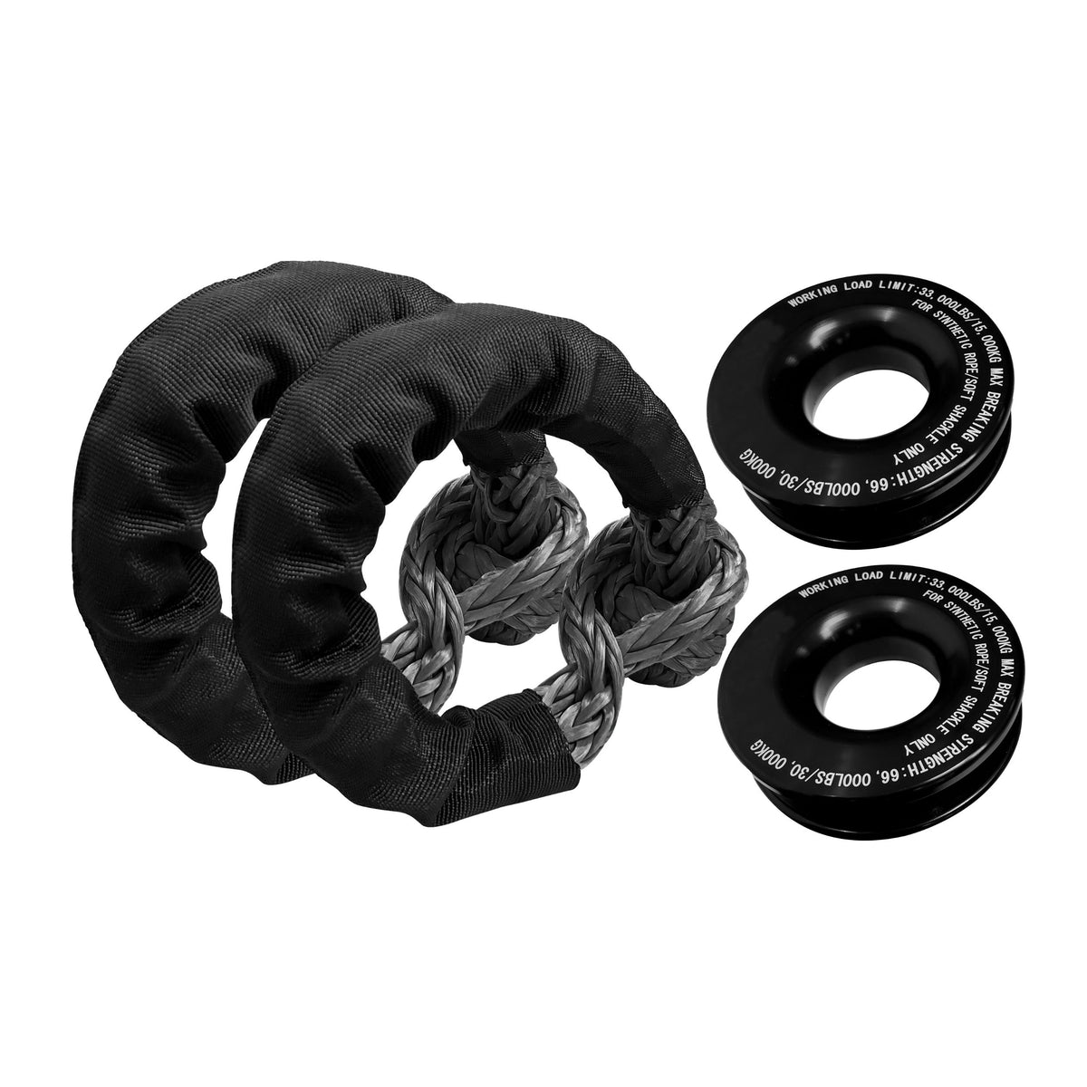 Soft Shackle & Recovery Ring Kit (2PCS 1/2in x 22in - 37400LBS Shackles + 2 Snatch Pulley Ring)