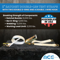 Load image into Gallery viewer, 2&quot; Double Leg Ratchet Tent Strap With Double Bar D-rings And Wire J Hook
