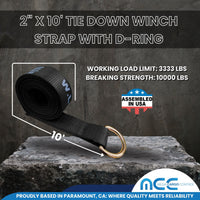 Load image into Gallery viewer, 2&quot; x 10&#39; Wheel Lift Lasso Strap w/ D Ring
