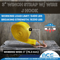 Load image into Gallery viewer, 3&quot; Winch Strap w/ Wire J Hook - USA Custom Made
