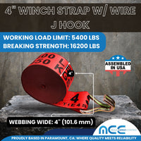 Load image into Gallery viewer, 4&quot; Winch Strap w/ Wire J Hook - USA Custom Made

