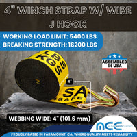 Load image into Gallery viewer, 4&quot; Winch Strap w/ Wire J Hook - USA Custom Made
