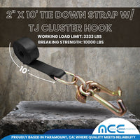 Load image into Gallery viewer, 2&quot; x 10&#39; Tie Down Strap w/ TJ Cluster Hook for Wrecker Tow Truck Auto Hauling
