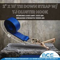Load image into Gallery viewer, 2&quot; x 10&#39; Tie Down Strap w/ TJ Cluster Hook for Wrecker Tow Truck Auto Hauling
