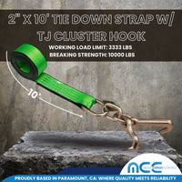 Load image into Gallery viewer, 2&quot; x 10&#39; Tie Down Strap w/ TJ Cluster Hook for Wrecker Tow Truck Auto Hauling
