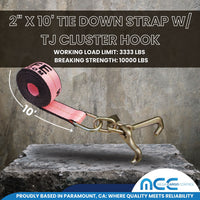 Load image into Gallery viewer, 2&quot; x 10&#39; Tie Down Strap w/ TJ Cluster Hook for Wrecker Tow Truck Auto Hauling
