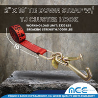 Load image into Gallery viewer, 2&quot; x 10&#39; Tie Down Strap w/ TJ Cluster Hook for Wrecker Tow Truck Auto Hauling
