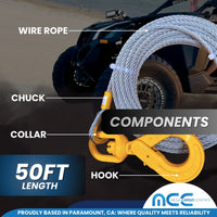 Load image into Gallery viewer, 3/8" x 50' 56' and 100' Wire Rope Winch Cable w/ Self Locking Hook
