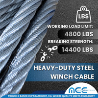 Load image into Gallery viewer, 3/8" x 50' 56' and 100' Wire Rope Winch Cable w/ Self Locking Hook
