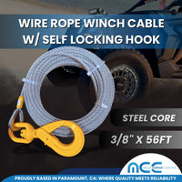 Load image into Gallery viewer, 3/8" x 50' 56' and 100' Wire Rope Winch Cable w/ Self Locking Hook
